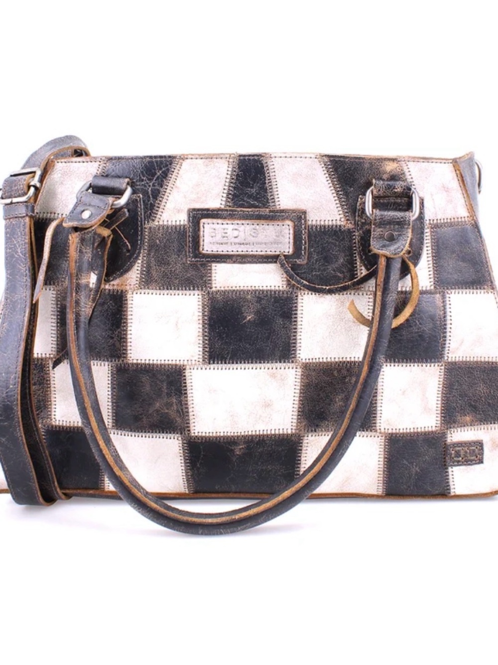 Bed Stu Rockababy Black and White Checker Leather Crossbody Satchel - Picture 3 of 15